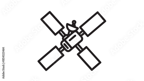 A minimalist illustration of a satellite in space viewed from directly above