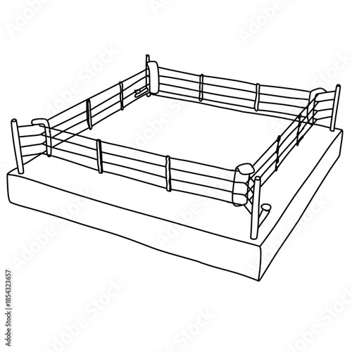 Line art Vector Illustration of a Boxing Ring with Ropes and Platform.
