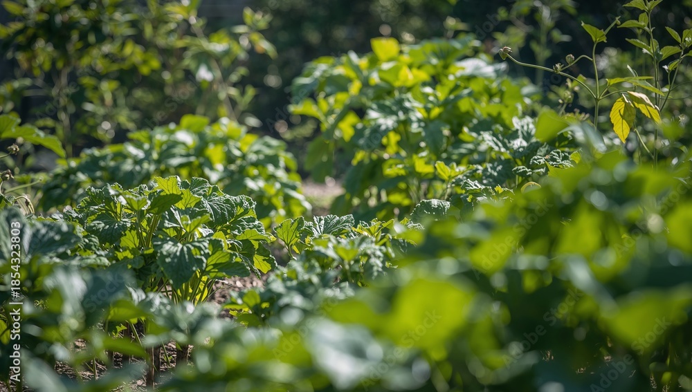 Fototapeta premium Verdant Expansion. A Study in Leafy Textures, Sunlight, and Gradient Green Hues.