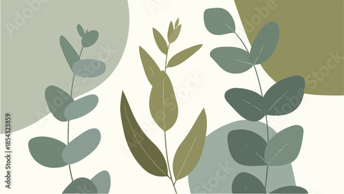 Abstract Botanical Illustration with Eucalyptus Leaves in Earthy Tones for Decorative Purposes