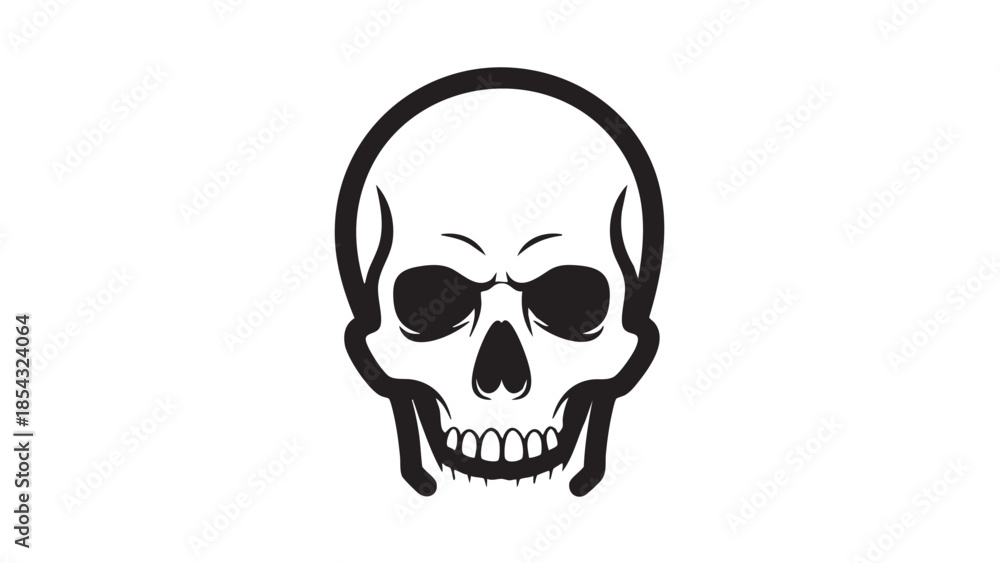 Obraz premium Simplified black and white illustration of a human skull viewed from the front