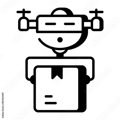 An outline style icon depicting drone delivery