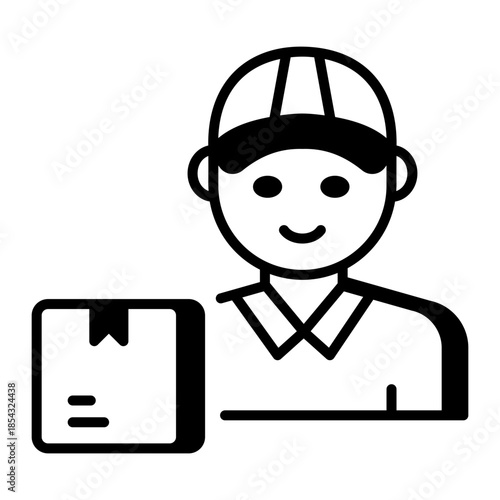 A linear style icon representing delivery man