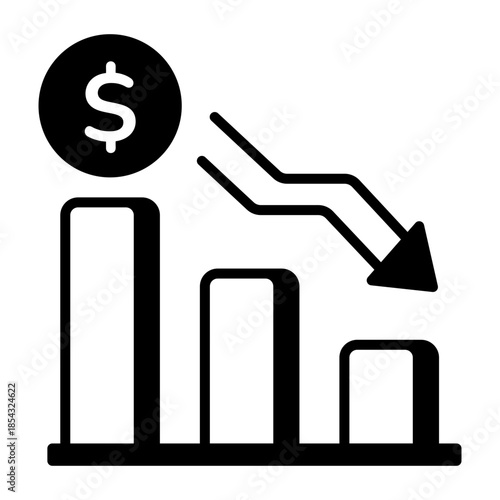 An outline style icon depicting recession