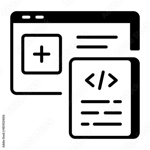 A linear style icon representing web coding