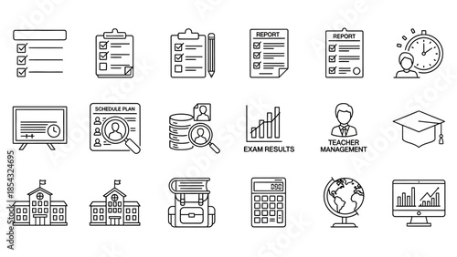 Business Report and Analytics Icon Set Line Style for Data Analysis and Performance