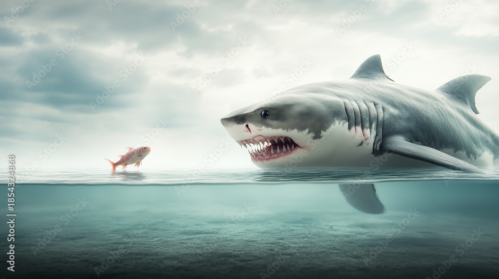 Fototapeta premium Entrepreneurial Mindset: Small Fish with Shark Aspirations