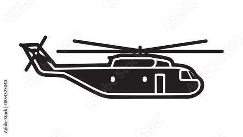 A black helicopter illustration on a white background viewed from the side