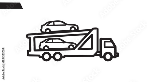 Vehicles being transported on a truck on a white background