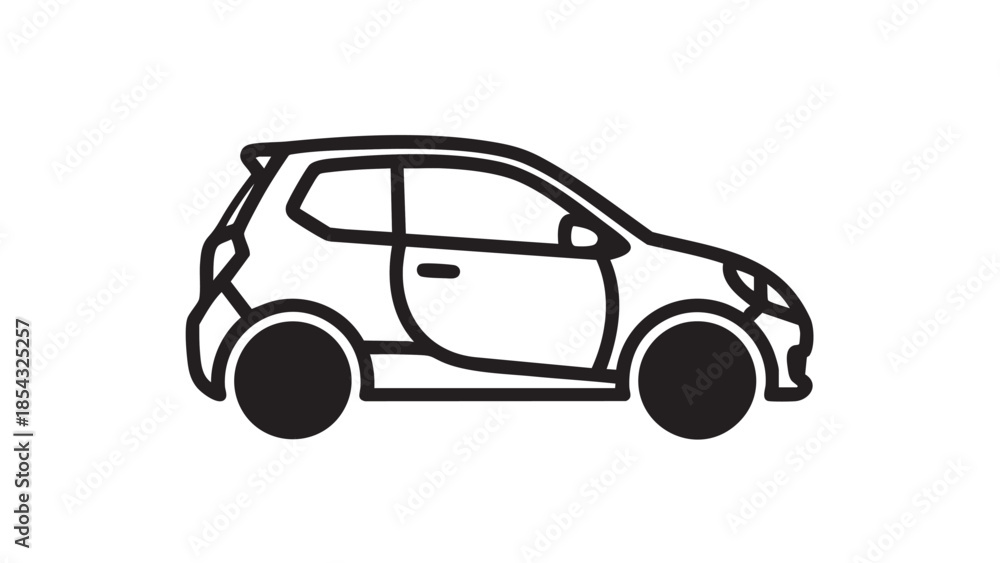 Fototapeta premium Simple line illustration of a compact car viewed from the side