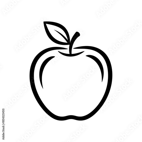 Simple black outline drawing of a fresh apple fruit
