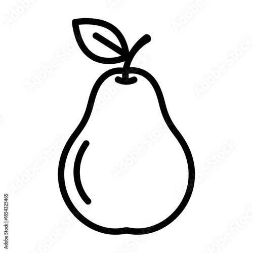 Minimalist pear fruit outline with a leaf on white background