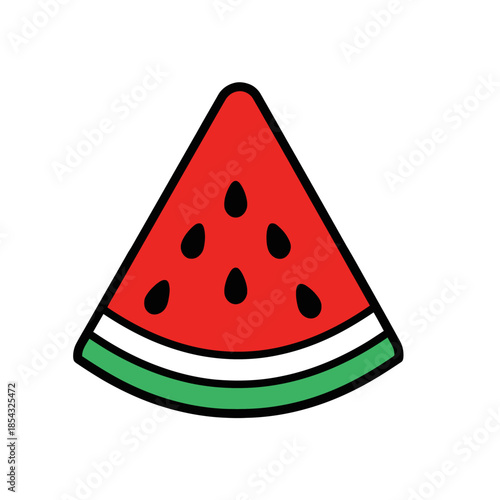 Fresh sweet watermelon slice with black seeds on white background