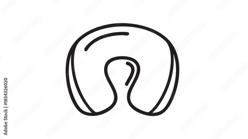 Fototapeta premium Simple black line drawing of a travel neck pillow on a white background