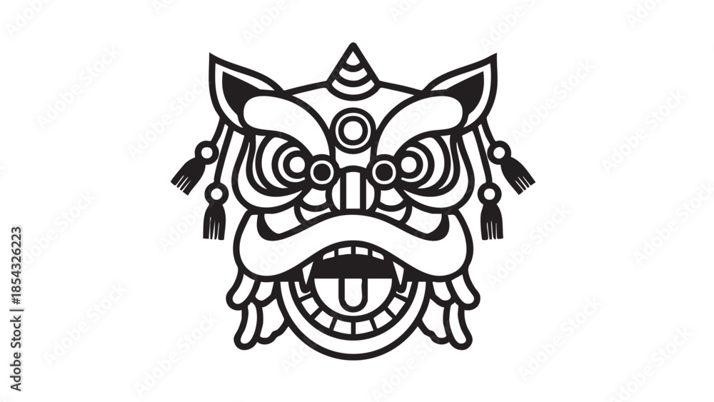 Fototapeta premium A traditional Thai mask illustration featuring a fierce demeanor with intricate designs and sharp teeth