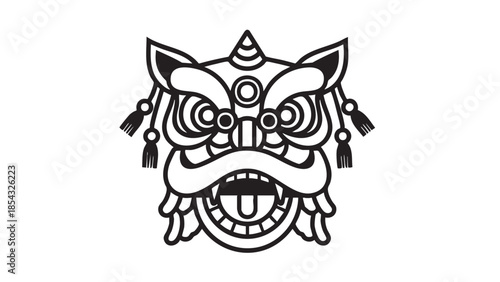 A traditional Thai mask illustration featuring a fierce demeanor with intricate designs and sharp teeth