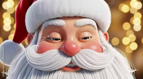 Jolly Santa Claus with winking eye and joyful smile in festive lights