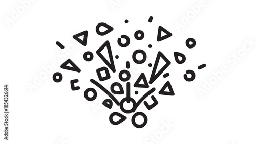 A collection of geometric shapes forming a heart shape against a white background from a direct viewpoint