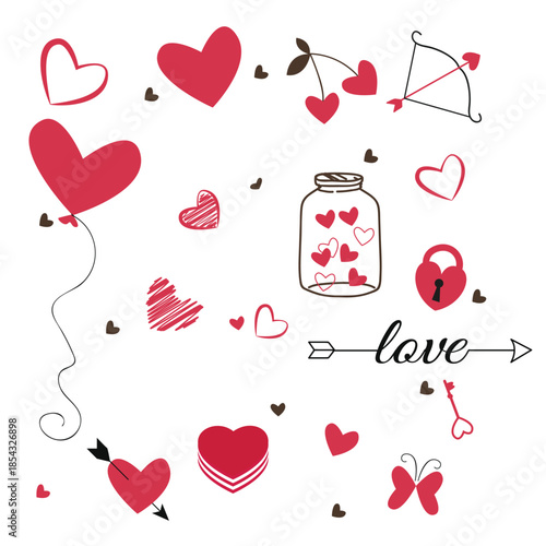 Hand Drawn Love Hearts and Doodles Vector Set