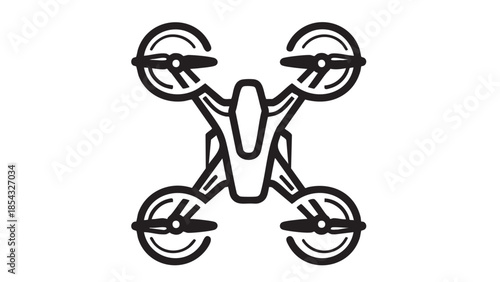 Quadcopter drone illustration with four rotors on a white background viewed from above