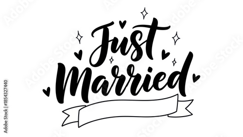 Elegant script lettering with hearts and stars for a joyous wedding announcement and celebration