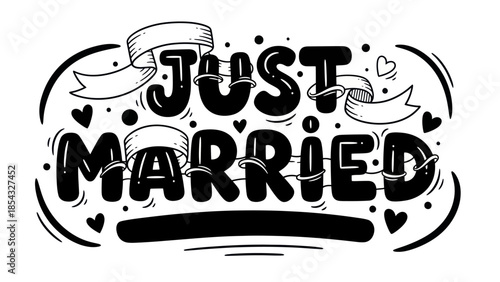 A charming hand-drawn 'Just Married' typography design perfect for wedding celebrations and
