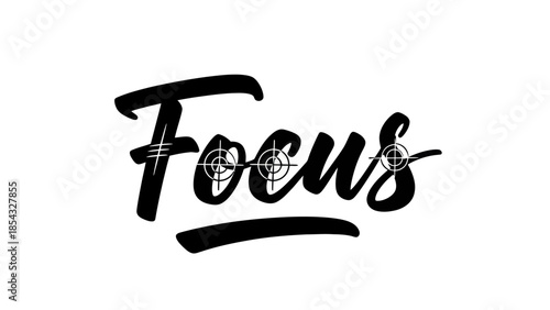 Dynamic black script typography illustrating the concept of focus and precision with integrated