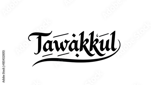 Elegant calligraphic rendition of the Arabic word Tawakkul signifying divine trust and reliance