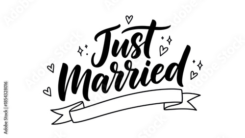 Elegant calligraphic 'Just Married' message celebrating new beginnings and marital bliss