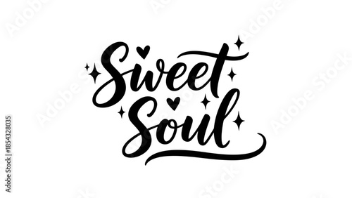 Elegant Calligraphic 'Sweet Soul' Typography with Hearts and Stars Accents