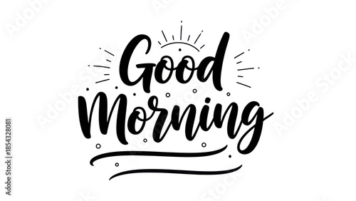 Elegant Calligraphy "Good Morning" with Artistic Rays and Dots Illustration