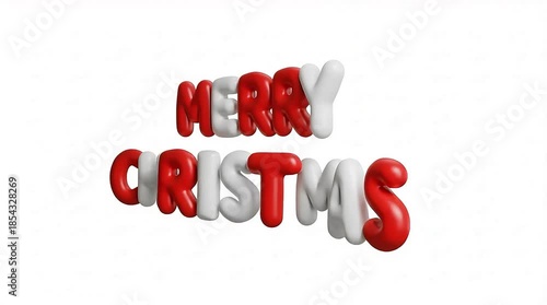 Merry Christmas greeting with 3D red and white letters on white background
