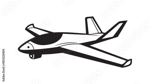 Simple illustration of a futuristic jet aircraft in flight viewed from the side