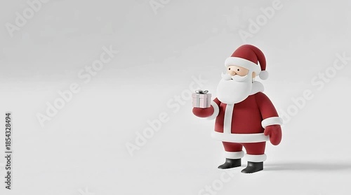 Jolly Santa Claus holding a gift in a festive holiday scene