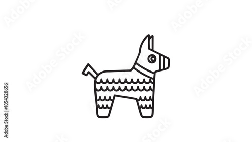Simple line drawing of a traditional Mexican donkey piñata with geometric patterns