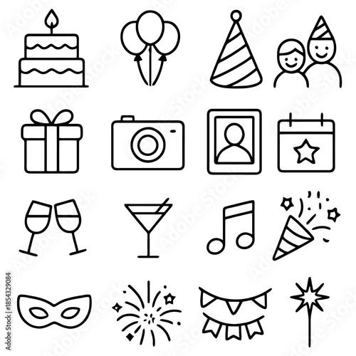 Festive Icons: A collection of festive icons. each icon evokes the anticipation of memorable moments. Each illustration celebrates the joy of special occasions.