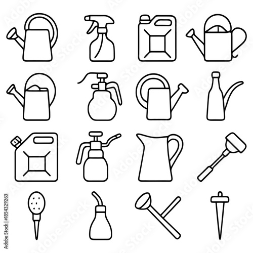 Gardening Tools Silhouette: A collection of various gardening tools in a monochrome silhouette style, perfect for illustrating horticultural concepts and designs.