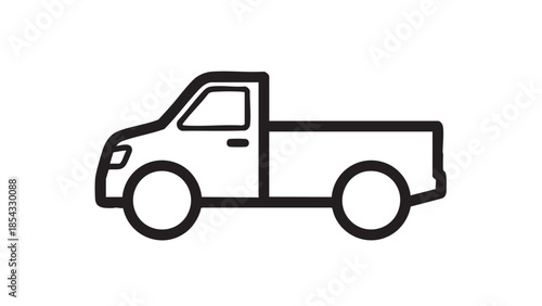 Simple black and white illustration of a pickup truck viewed from the side