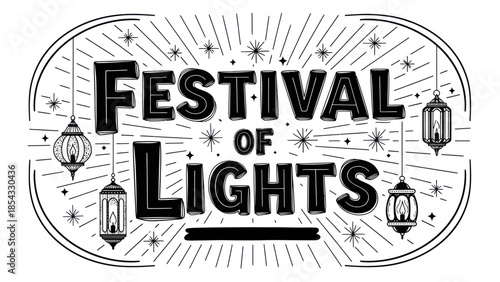 Festival of Lights celebration design with hanging lanterns and radiant starbursts