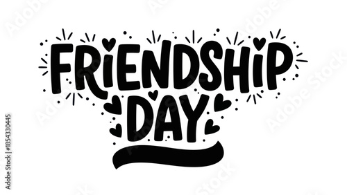 Festive Friendship Day lettering with hearts and celebration elements