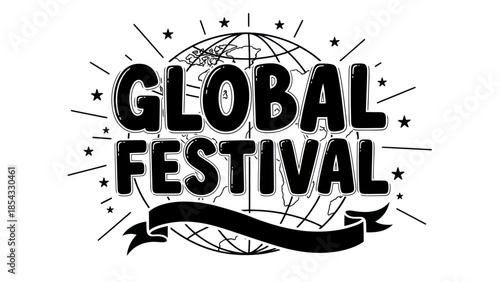 Global Festival Event Announcement Banner with Earth Globe and Stars