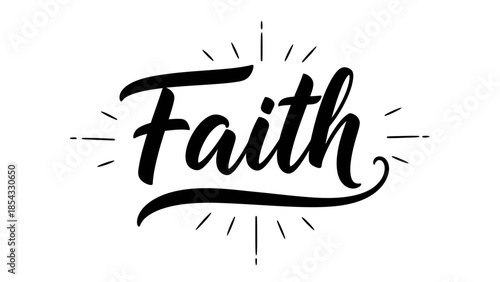 Inspirational Handwritten Word Faith with Radiant Sunburst Design