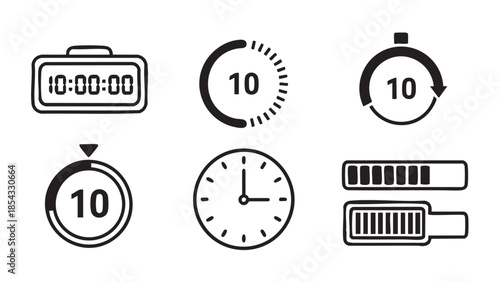 Various time-keeping devices and icons illustrating the concept of time and countdown