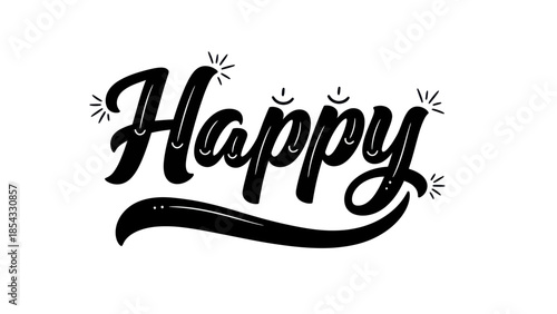 Joyful script typography proclaiming happiness with cute smiling faces incorporated