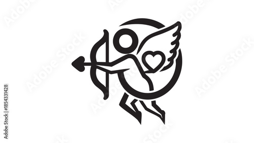 A stylized illustration of Cupid shooting an arrow with a heart-shaped target