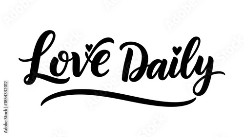 Stylish handwritten lettering "Love Daily" with heart accents and a decorative underline