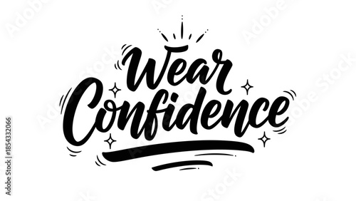Stylish typographic design with hand-drawn lettering 'Wear Confidence' adorned with sparkle accents