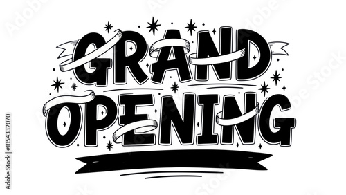 Stylized grand opening announcement for a new business inauguration or special event celebration