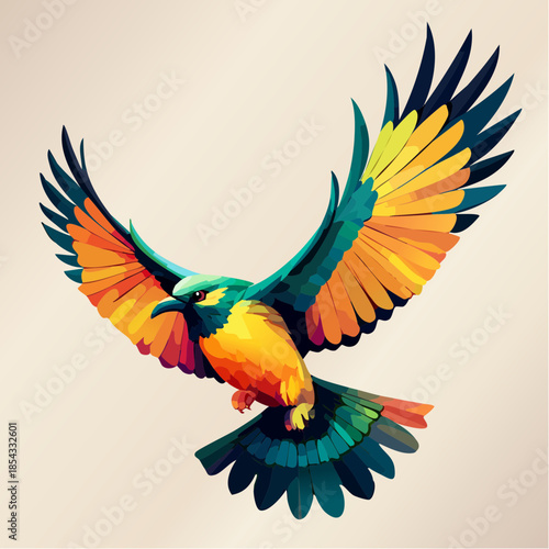 Colorful Bird in Mid Flight.