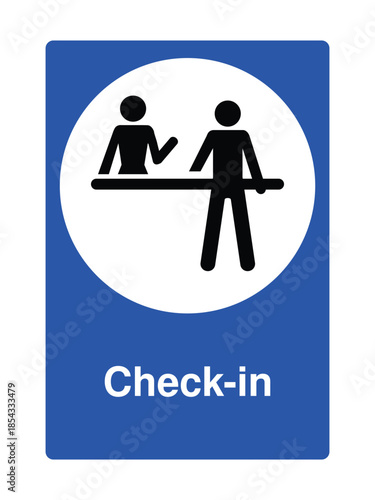 Check-In Icon with Stylized Symbol for Travel, Hotels, and Event Registration with Explanation – High Quality Vectorial Stock Image
